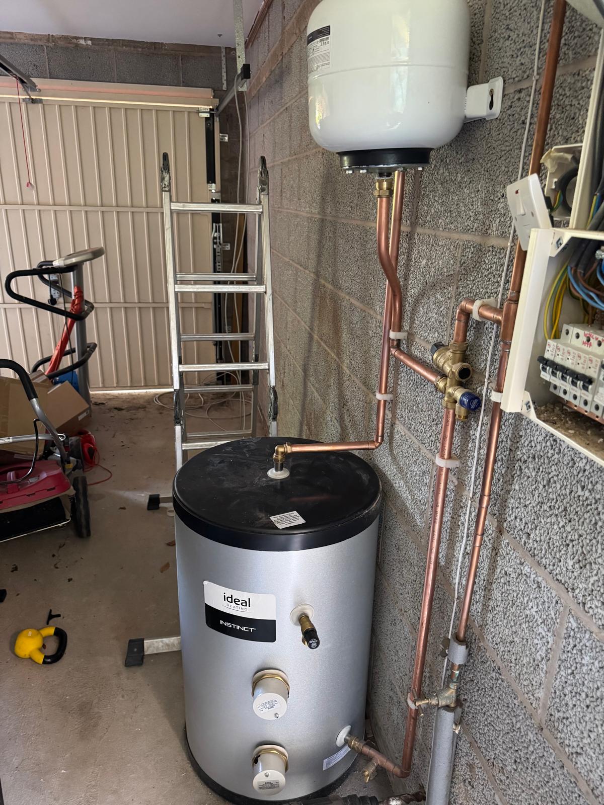 Range Tribune unvented hot water cylinder installation in Leicestershire