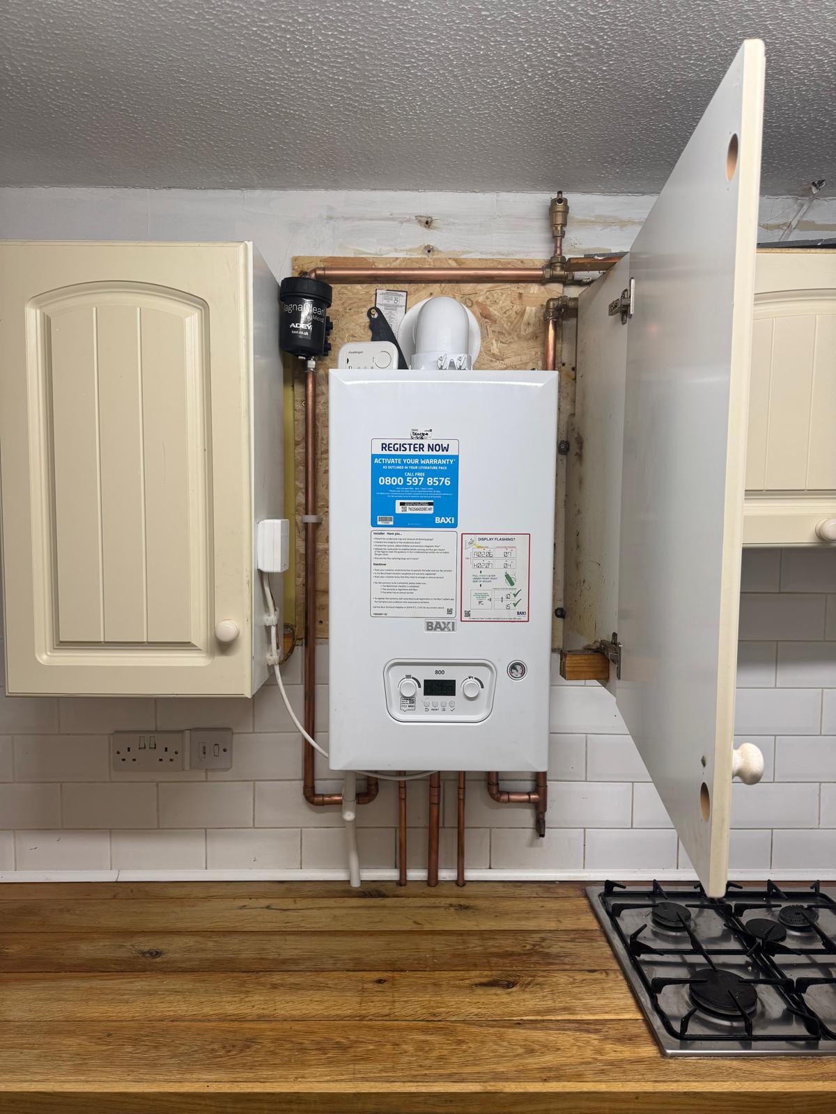Baxi combi boiler installation with new copper pipework in Corby